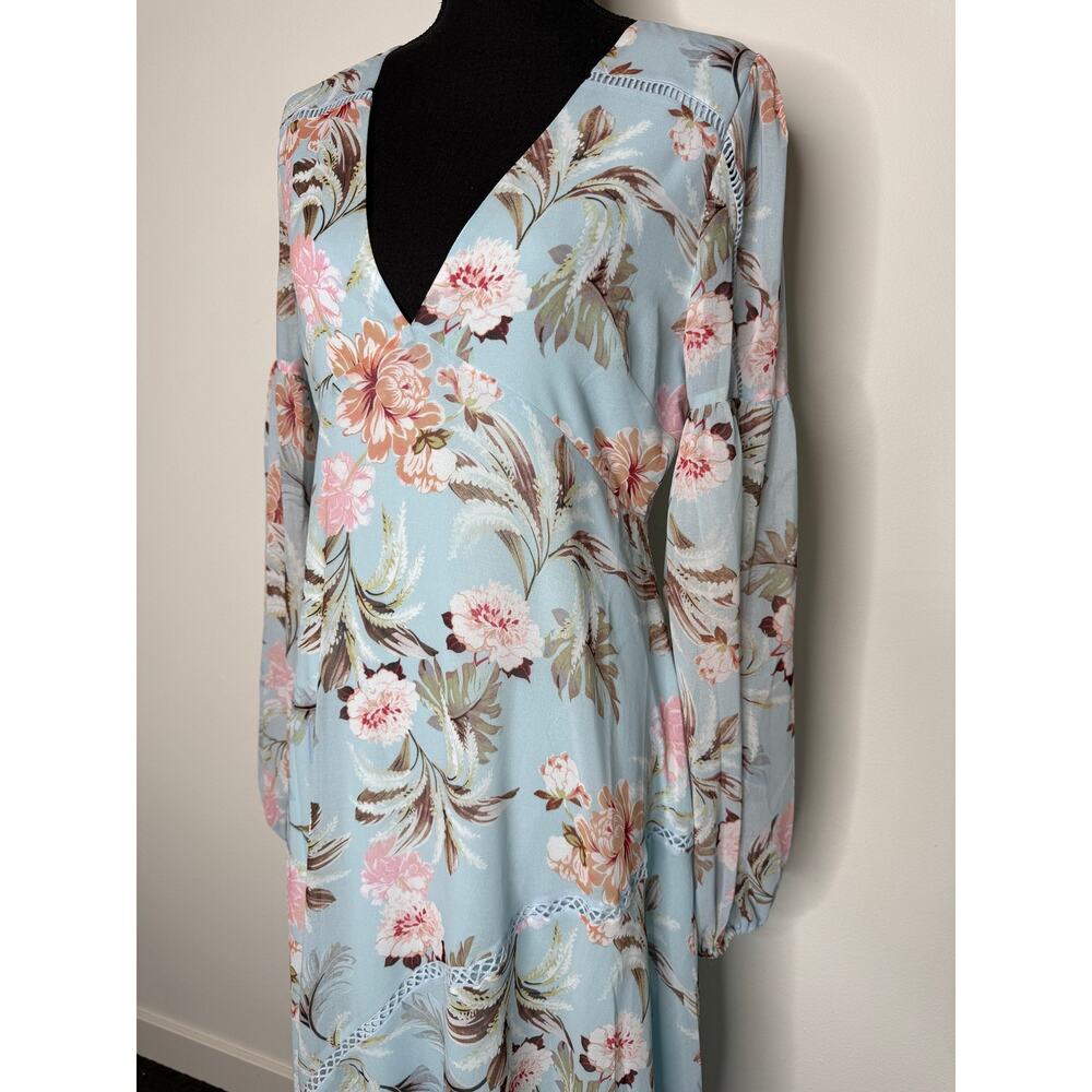 Blue Boho Maxi Dress Cottagecore Floral Romantic Long Sleeve XL - Picture 2 of 9